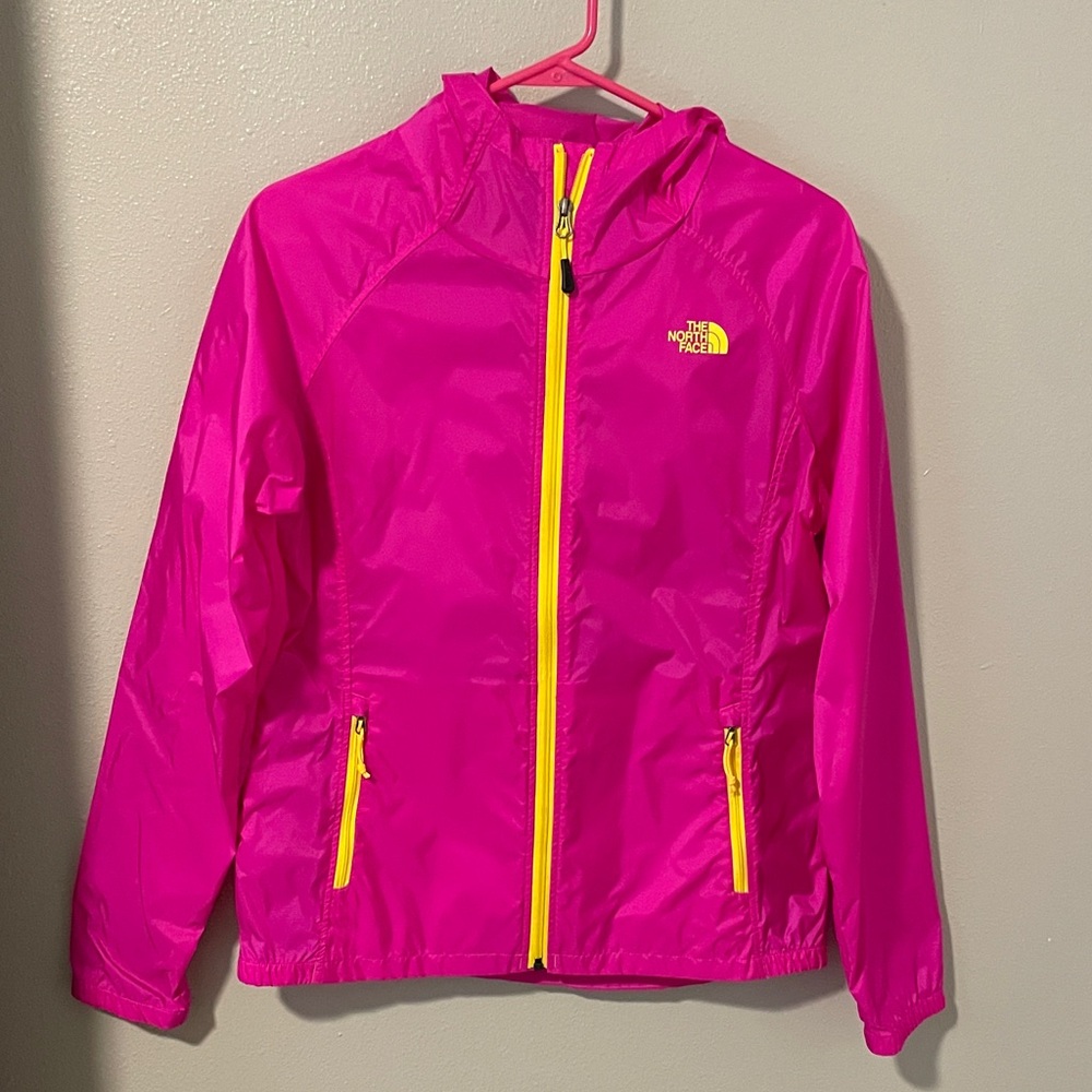 The North Face Fuchsia Jacket with Bright Yellow Zippers